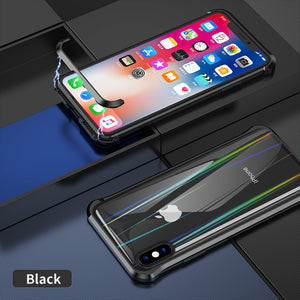 The 3rd Gen Magnetic Adsorption of No Edge Metal Bumper Case for iPhone XR,Clear Tempered Glass Hard Back Cover