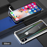 The 3rd Gen Magnetic Adsorption of No Edge Metal Bumper Case for iPhone XS,Clear Tempered Glass Hard Back Cover